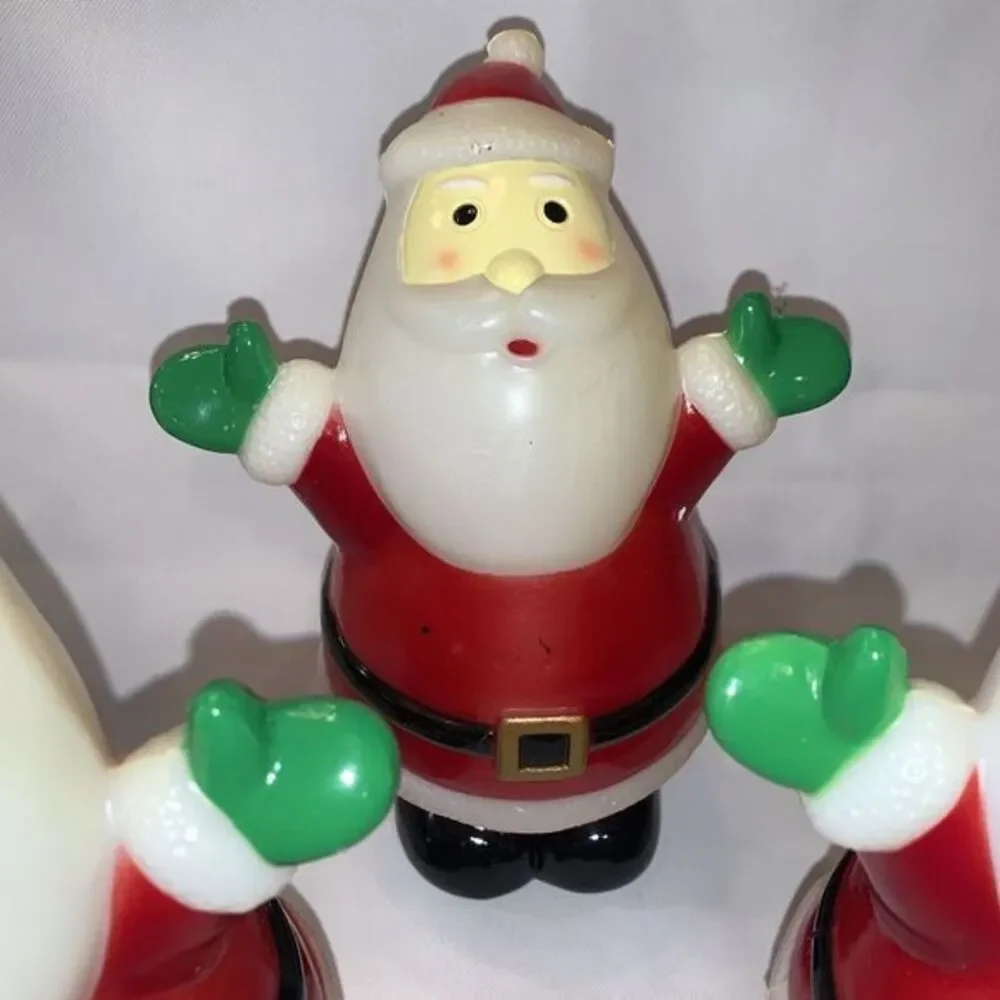 Vintage Blow Mold Santa Set Of 3 Christmas For‎ Yard Stake Lights